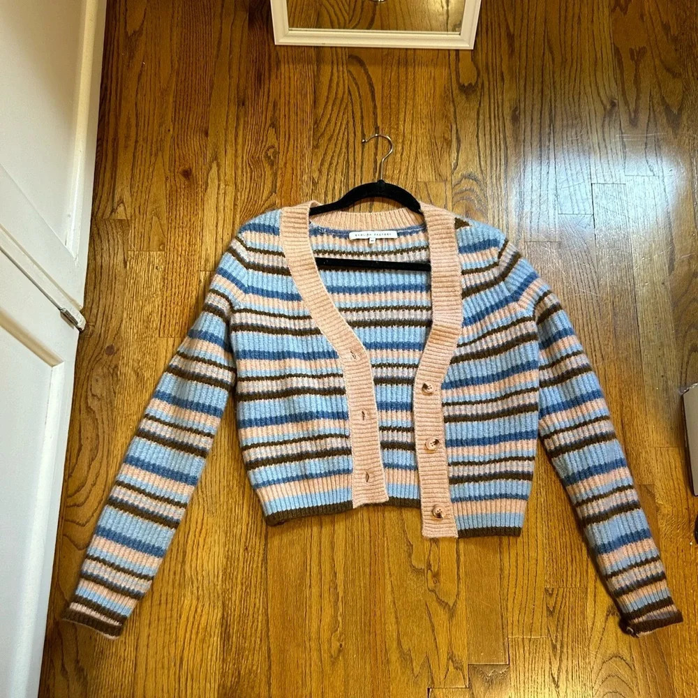 English Factory Knit Striped Cropped Cardigan